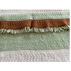 Vintage 70s Hand-Crocheted Afghan Throw Blanket | Sage, Rust & Cream | 60″x 52″