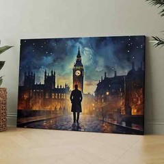 Sherlock Holmes in London Van Gogh Starry Night Retro Canvas Wall Art Print