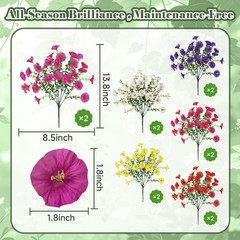 12 Bundles Mixed Artificial Flowers – 336 UV Resistant Silk Morning Glory & Euca