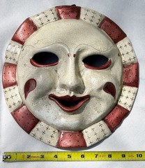 Vintage Venetian Style Papier Mache Sun Mask Wall Art Rust Gold Distressed