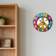 Colorful Peace Symbol Wall Clock Wooden Silent Clock No Battery Holiday Decors