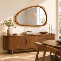 36″x24″ Organic Asymmetrical Mirror, Warm Walnut Solid Wood, Bathroom Vanity