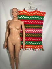 Vintage 1970s Funky Bright Bold Sofa Throw Afghan Baby Blanket Crib Blanket
