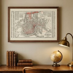 New Orleans Louisiana 1935 Antique City Map Mississippi River Vintage Wall Art