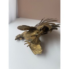 Vintage Solid Brass Fighting Roosters Figurine Sculpture | Dark Patina MCM Brass