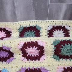 Vintage Granny Square Crochet Afghan Cottage Core 64″ x 74″ Yellow Easter Color