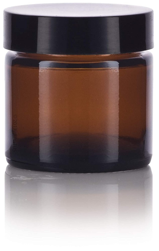 1 oz Amber Glass Straight Sided Jar with Black Smooth Lids (12 Pack)