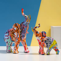 Graffiti Elephant Statue – Modern Street Art Resin Sculpture Colorful Home Decor