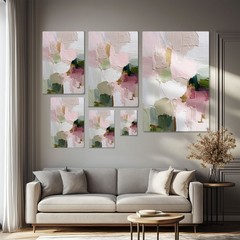 Abstract Neutral Beige Pink Green Painting Print on Framed Canvas Wall Art