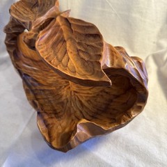 Vintage Midcentury Brutalist Hand Carved Burl Wood Bowl With Leaves Two Tier