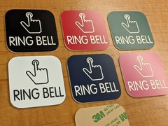 Engraved 2×2 RING BELL Doorbell Counter Sign Tag Plate Plaque Choice of 6 Colors
