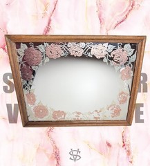 Vintage AMERICAN GLASS ART AGA Wood Framed Copper Plated Floral Wall Mirror Core