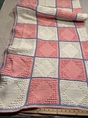 Handmade Hobnail Crochet Afghan Blanket 62×67 Pink White Blue Bobble Stitch