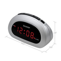 Digital Sharp Alarm Clock, Cosmic Silver, Easy to Set Controls, Red LED Display