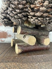 Pine Cone Tree Coffee Table Decor Holiday Pine Tree 14” Christmas Wood Log Base