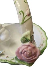 Springtime Ceramic Basket with Flowers, Butterfly & Bunny Figurine 9×10 EUC