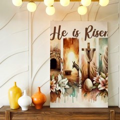 Wall Art He Is Risen Easter Cross Empty Tomb Floral Christian Religious Decor