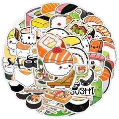 50pcs Waterproof Vinyl Stickers Sushi Japanese Food Luggage Phone Laptop Car