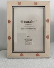 NEW Natalini Handmade 5 x 7″ Italy Lacquer Photo Picture Frame Wood Cream Hearts