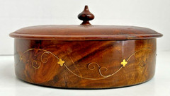 Vintage Handcrafted Round Rosewood Box Brass Wire Floral Inlay Decorative Lidded