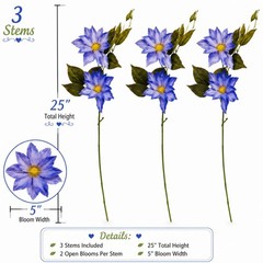 Blue Clematis Artificial Flowers 3 Stems Faux Clematis Spray Periwinkle Blue Wed