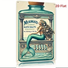 [2D Flat] 1pc Mermaid Bath Salts Vintage Tin Metal Signs – 7.8×11.8″ Iron Wall A