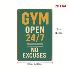 Gym Open 24/7 No Excuses Metal Sign Fitness Motivational Gym Home Wall Decor