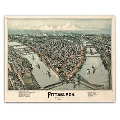 Pittsburgh Pennsylvania 1902 Birdseye View Map Historic City River Bridge Print
