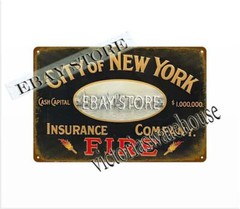 CITY OF NEW YORK FIRE INSURANCE metal tin sign brewery bar art prints