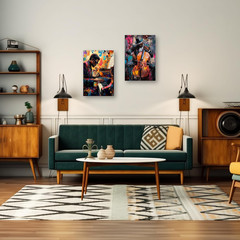Black Music Wall Art Jazz Canvas Prints 2 Pieces African American Playing Piano