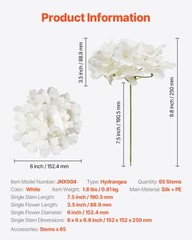 VEVOR 65 Pcs Artificial Silk Hydrangea Flowers 9.8 In Bouquet Arrangement White
