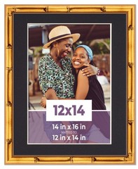 12×14 Frame Gold Bamboo With Black Picture Mat For 12×14 Photo – Gold Bamboo 14x
