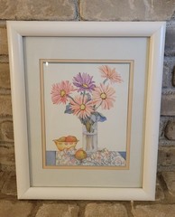 White Framed Wall Art Decor, Colorful Pastel Print of Flowers and Fruit 11×14″
