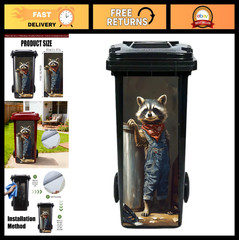 Funny Raccoon Worker Garbage Pail Stickers – PVC Trash Can Decor 14.57×32.28