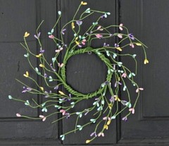 Happy Spring Pip Berry Candle Ring 3.5″ -Pastel Easter Wreath Pink Purple Green