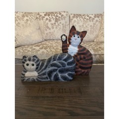 Vintage James Haddon Signed Cat Set – 2 Pieces (Grey & Red Cats)