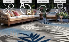Indoor/Outdoor Palm Leaf Area Rug, Non-Shedding Easy-Care Design for Backyard,