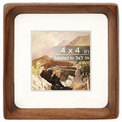 Square 4×4 Picture Frame with Mat for 3×3, Natural Walnut Wood Handcrafted Ro…