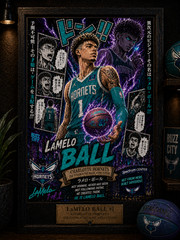 LaMelo Ball Charlotte Basketball Poster 8.5×11 Manga Style Sports Wall Decor