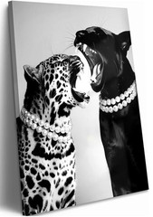 Black White Vintage Cheetah Canvas Wall Art Fashion Black Cheetah Roar Painti…