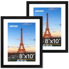 2PCS 8×10 Picture Frames Black Photo Frame Set with Mat Tabletop Wall Display