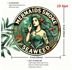 Mermaids Smoke Seaweed Metal Sign Vintage Coastal Mermaid Wall Decor