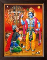 Krishna Giving Preaching to Arjun in Mahabharat Printed Picture With Wood Frame