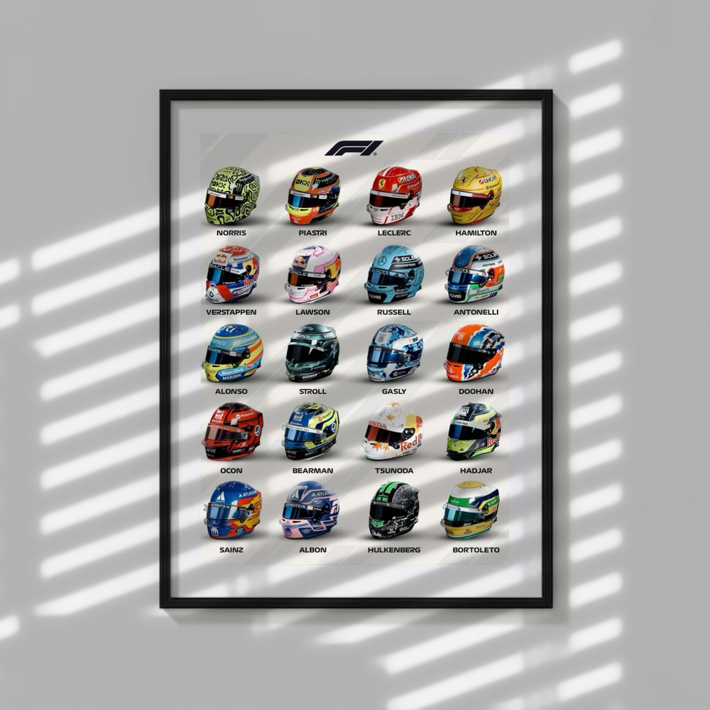 F1 Driver Helmets Poster Formula One Grand Prix Racing Sports Car Art Print