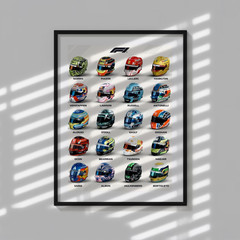 F1 Driver Helmets Poster Formula One Grand Prix Racing Sports Car Art Print