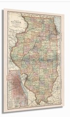 Historic Prints Brand Map of Illinois Wall Art Old Illinois State Map NEW