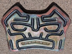 Raku Ceramic Totem Face Picture Tribal Canada Iridescent Green Copper Tiki
