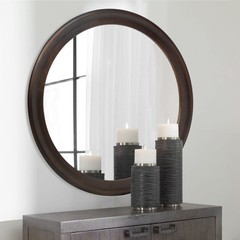 CULER Round Wall Mirrors 30 Inch,Wood Rustic Decorative Transitional Mirror w…