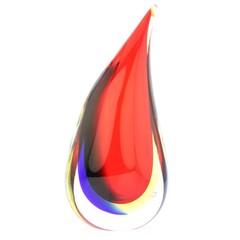 GlassOfVenice Murano Glass Sommerso Wave Vase – Red Blue Amber