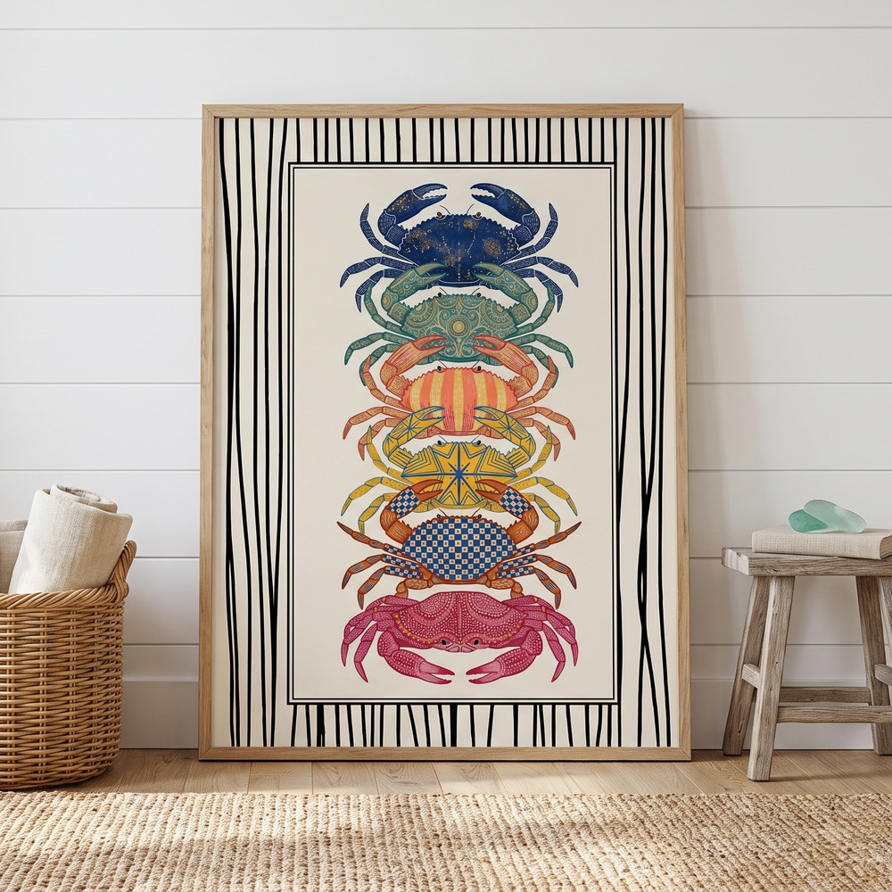 Japanese Crab Poster Folk Art Colorful Sea Life Kitchen Wall Decor Print